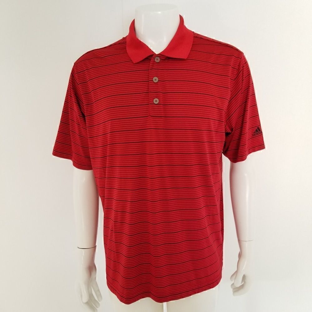 Adidas Red & Black Striped Climalite Short Sleeve Performance Golf Polo Sz Large